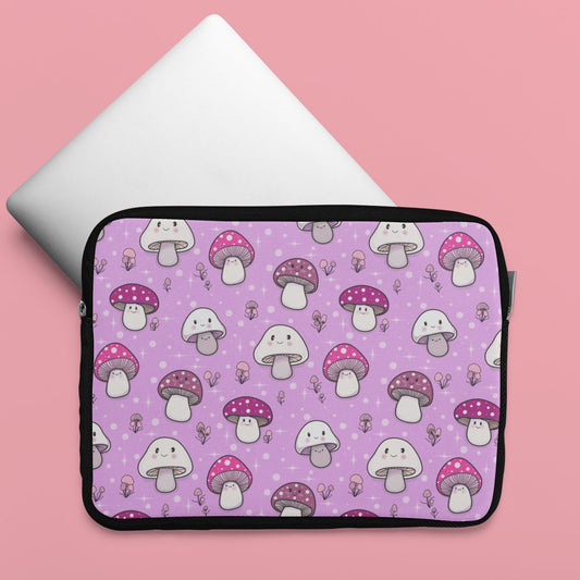 Happy Fungi Cottagecore Magenta Laptop Sleeve or Tablet Cover