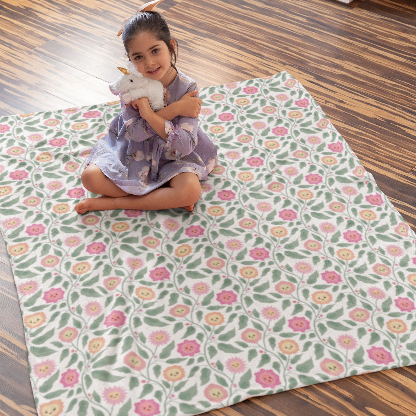 Happy Trailing Kawaii Flower Cottagecore Cozy Plush Blanket