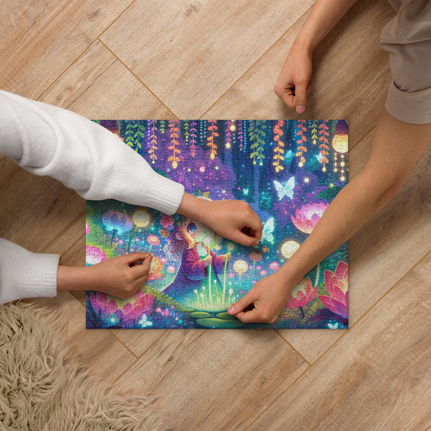Kawaii Girl Exploring Glowing Flora and Butterflies Jigsaw Puzzle