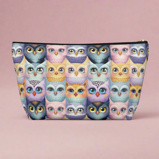 Pastel Accessory Pouch with a Cute Flock of Owls