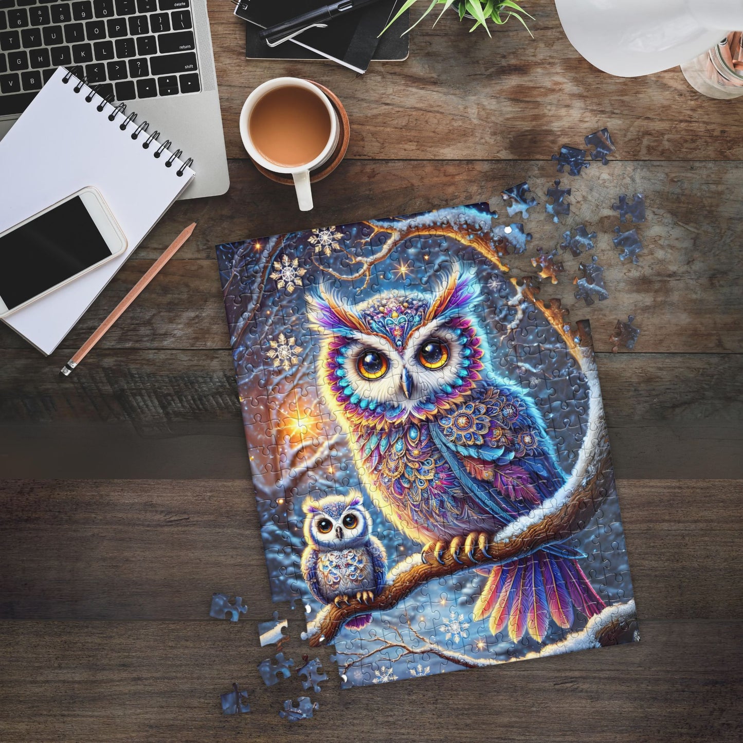 Magical Winter Owl Family Jigsaw Puzzle (120, 252, 500 Pieces)