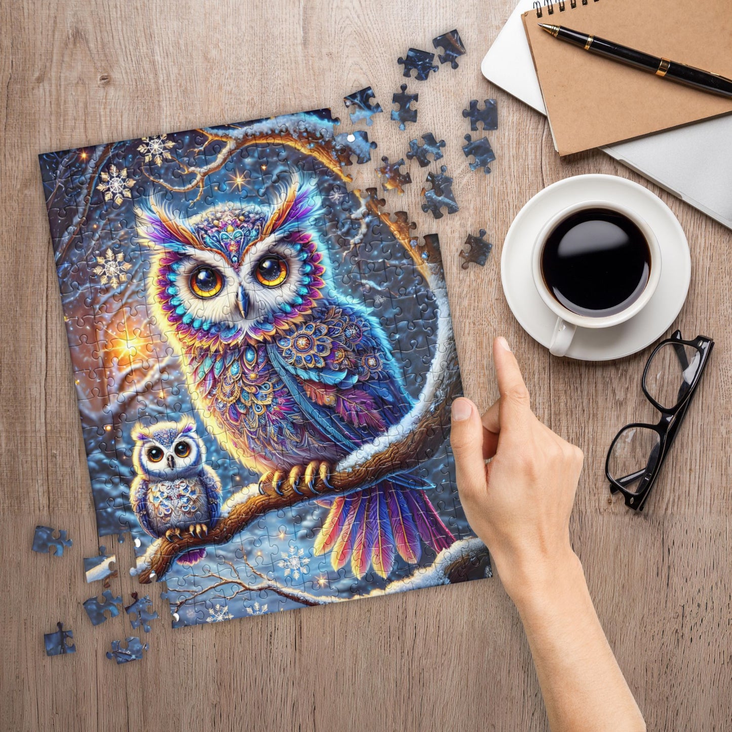 Magical Winter Owl Family Jigsaw Puzzle (120, 252, 500 Pieces)