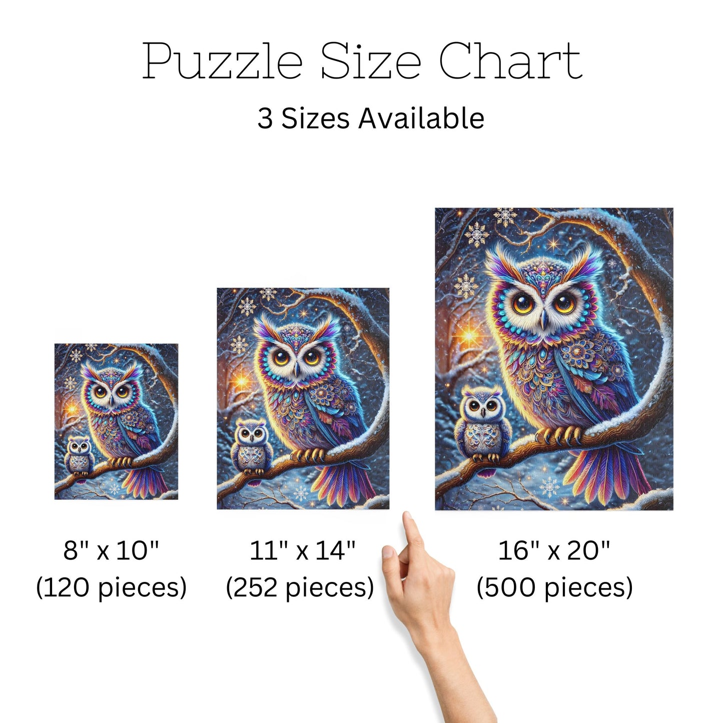 Magical Winter Owl Family Jigsaw Puzzle (120, 252, 500 Pieces)