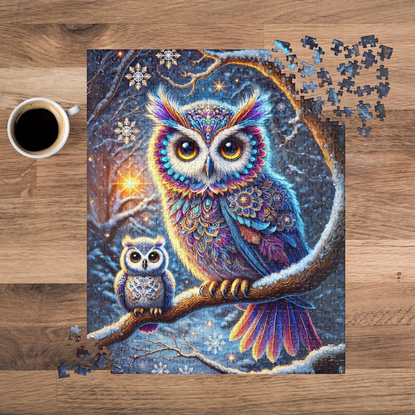 Magical Winter Owl Family Jigsaw Puzzle (120, 252, 500 Pieces)
