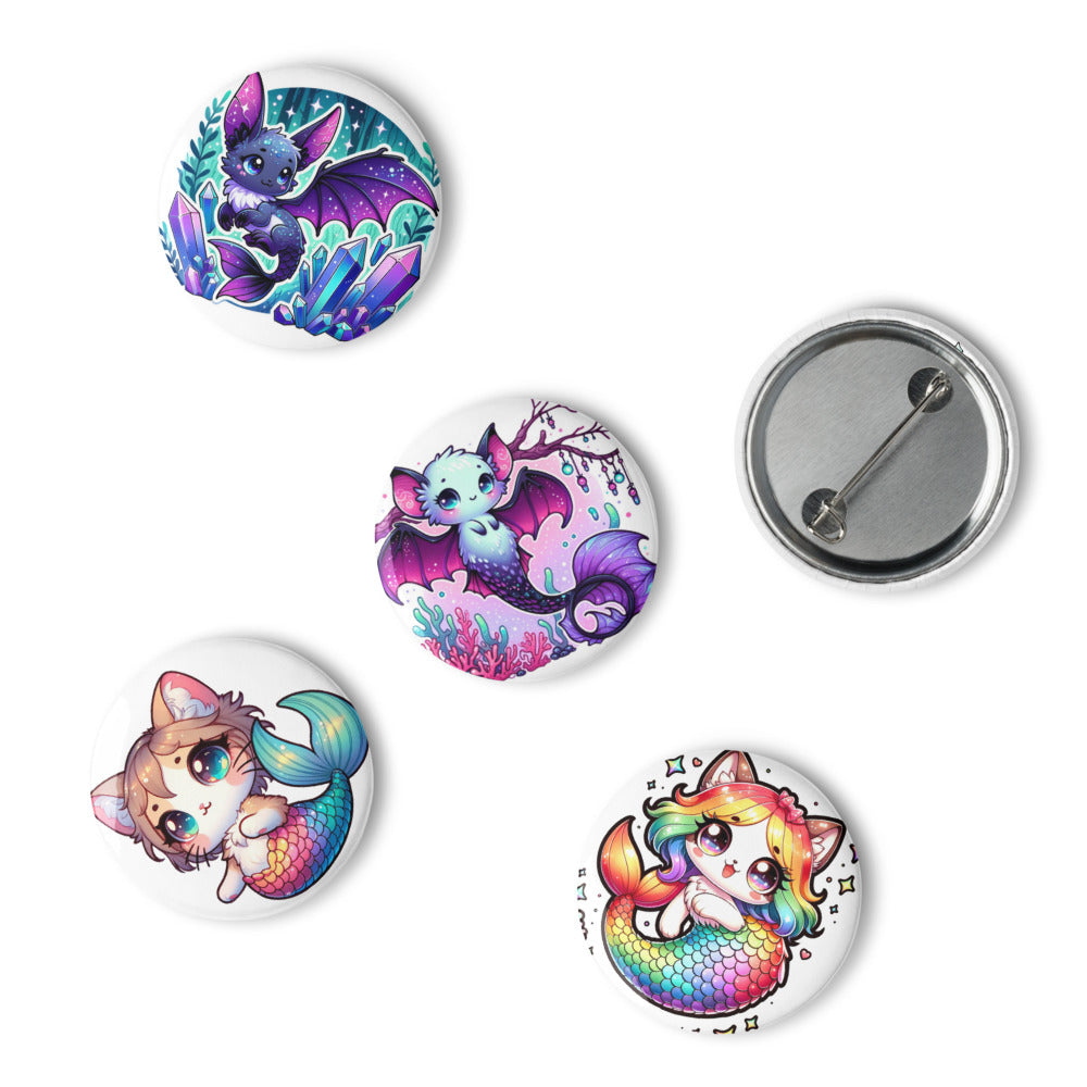 Set of 5 MerAnimals pin buttons