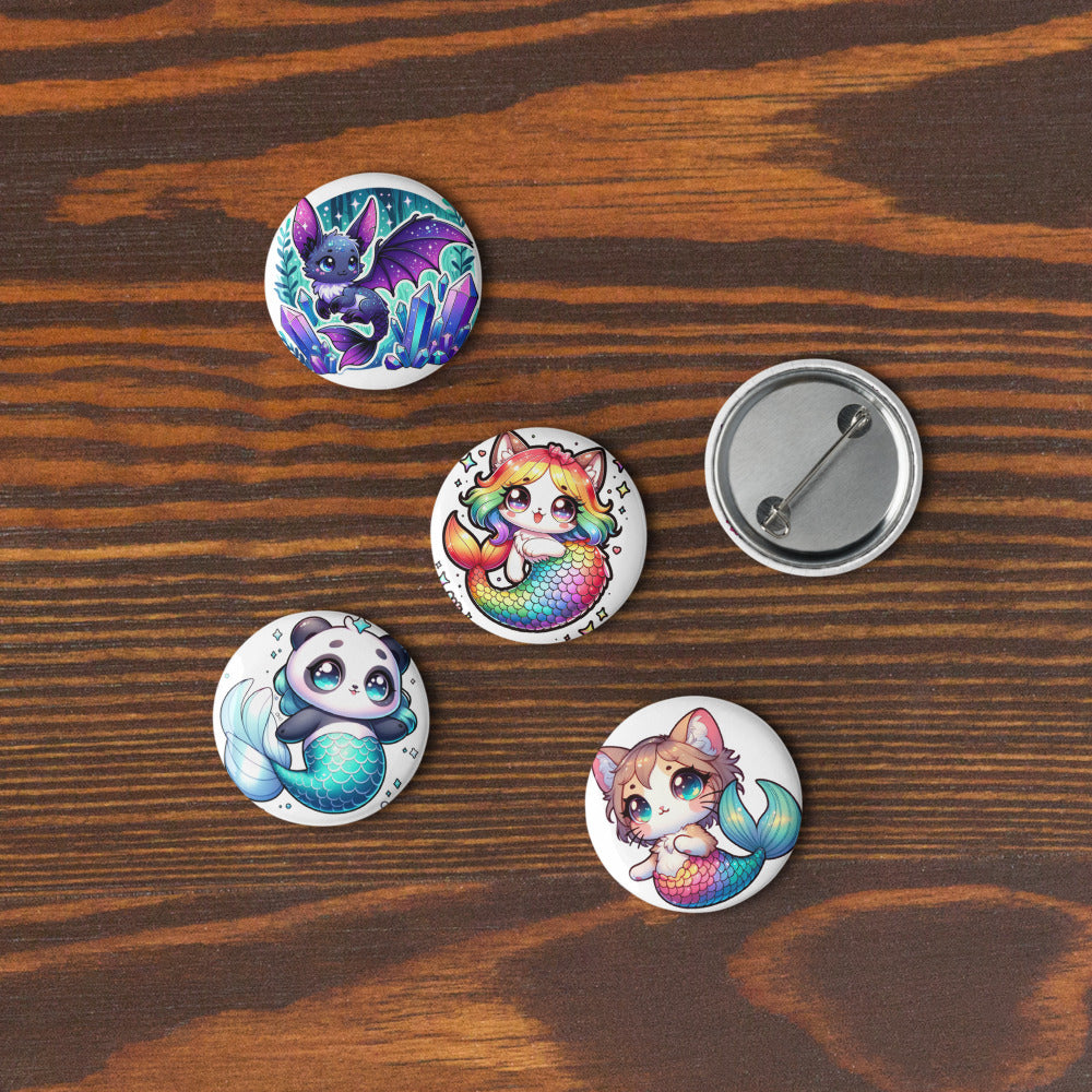 Set of 5 MerAnimals pin buttons