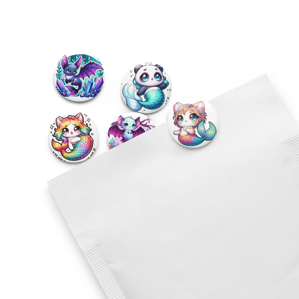 Set of 5 MerAnimals pin buttons