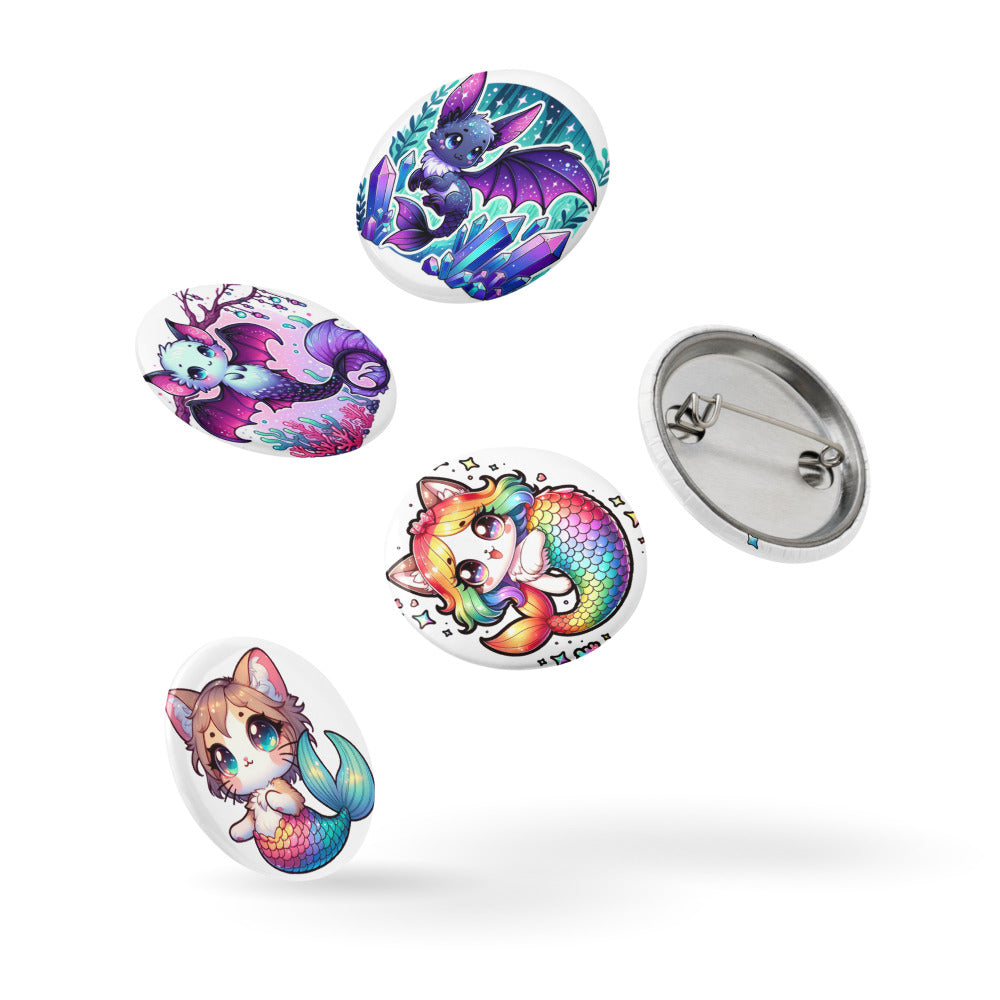 Set of 5 MerAnimals pin buttons