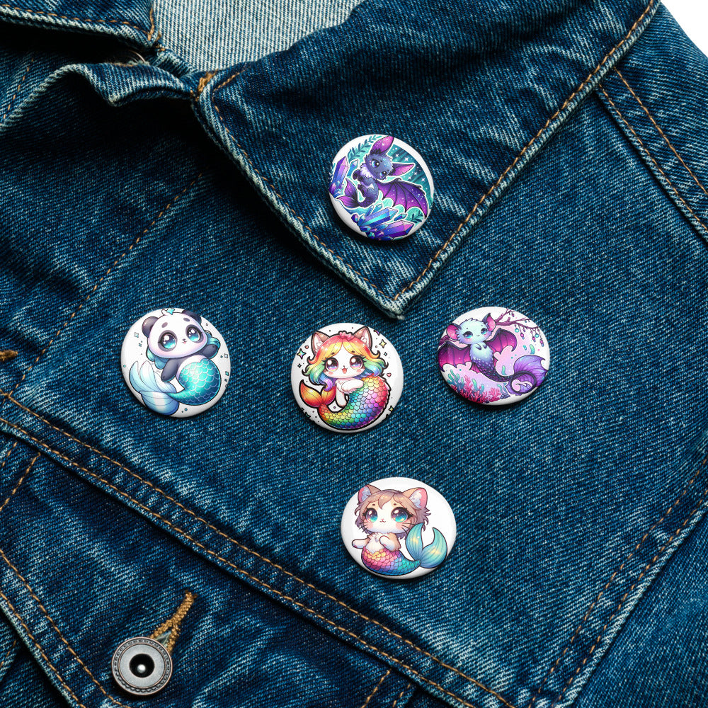 Set of 5 MerAnimals pin buttons