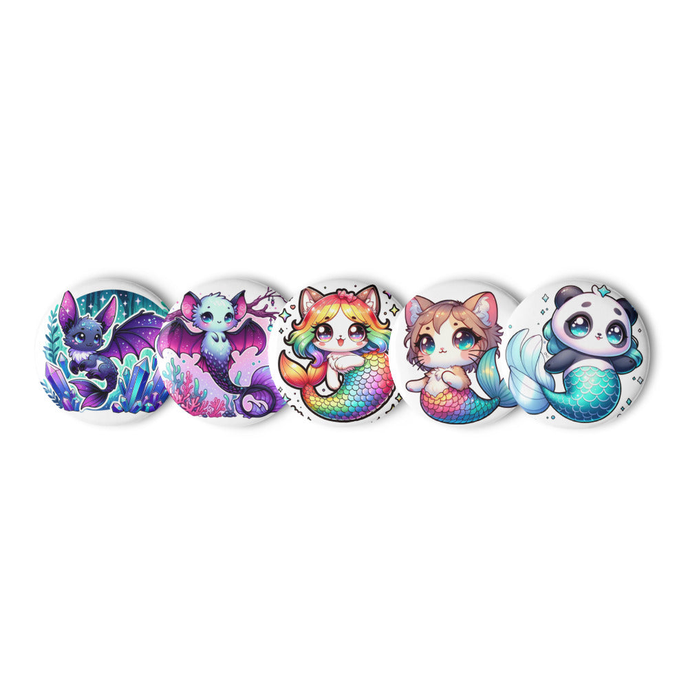 Set of 5 MerAnimals pin buttons