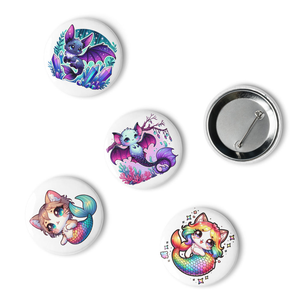 Set of 5 MerAnimals pin buttons