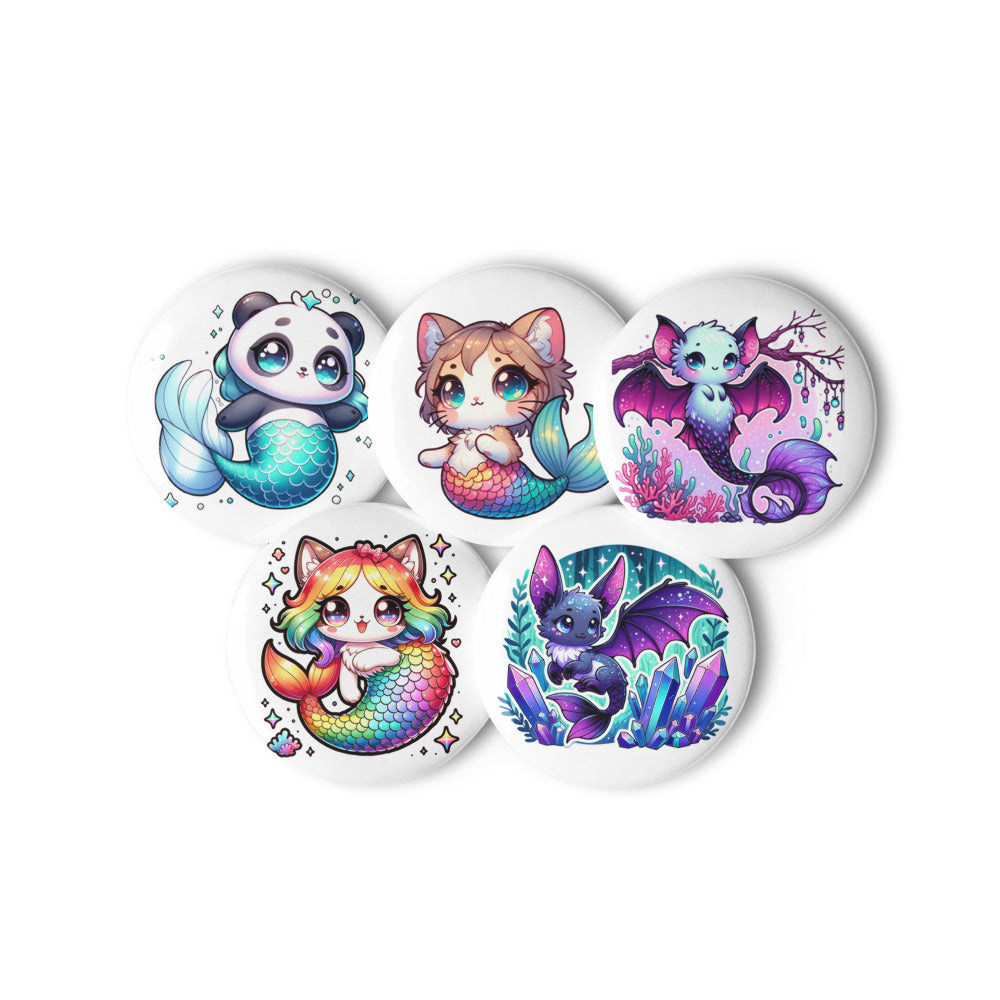 Set of 5 MerAnimals pin buttons
