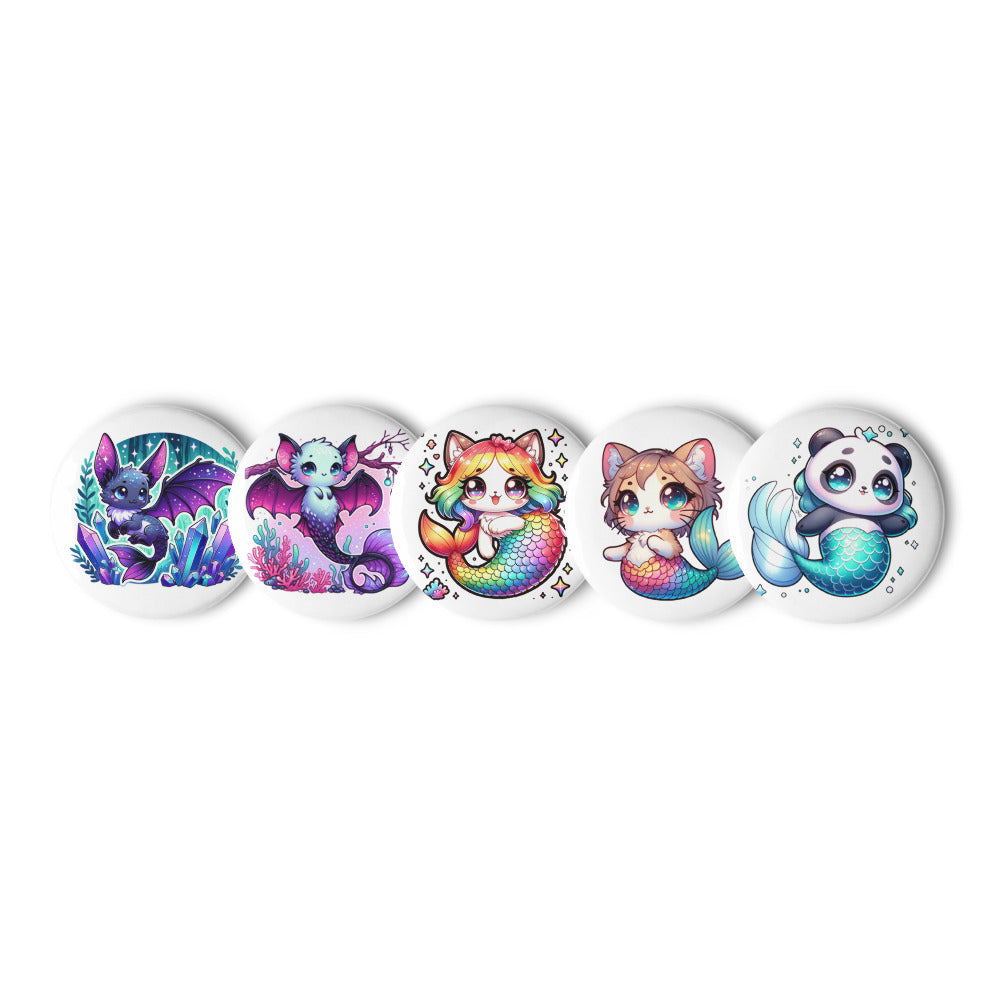 Set of 5 MerAnimals pin buttons