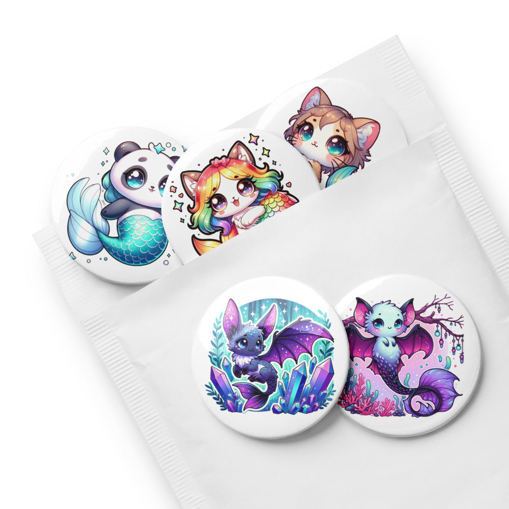 Set of 5 MerAnimals pin buttons