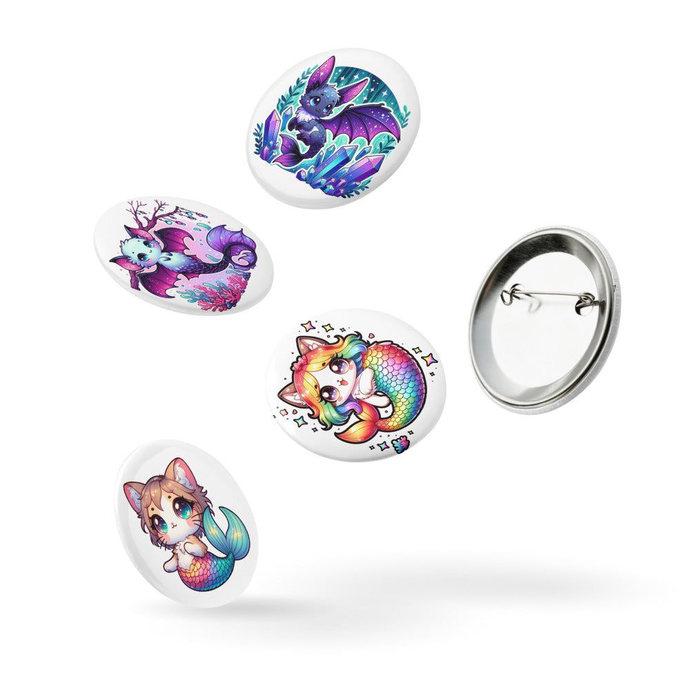 Set of 5 MerAnimals pin buttons