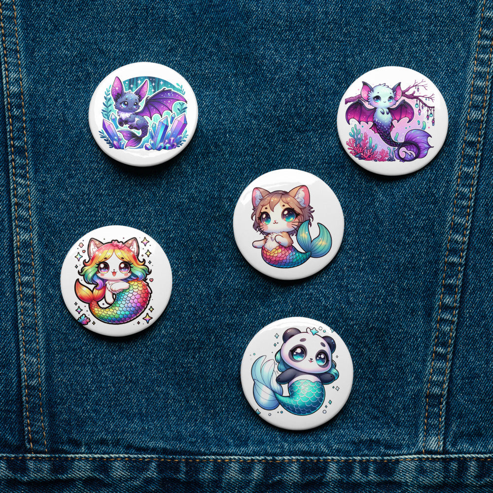 Set of 5 MerAnimals pin buttons