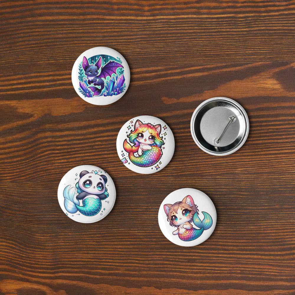 Set of 5 MerAnimals pin buttons