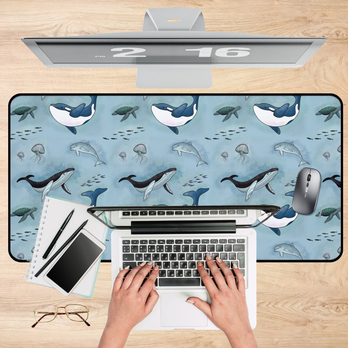 Ocean-Inspired Whale, Dolphin & Sea Turtle Desk Mat