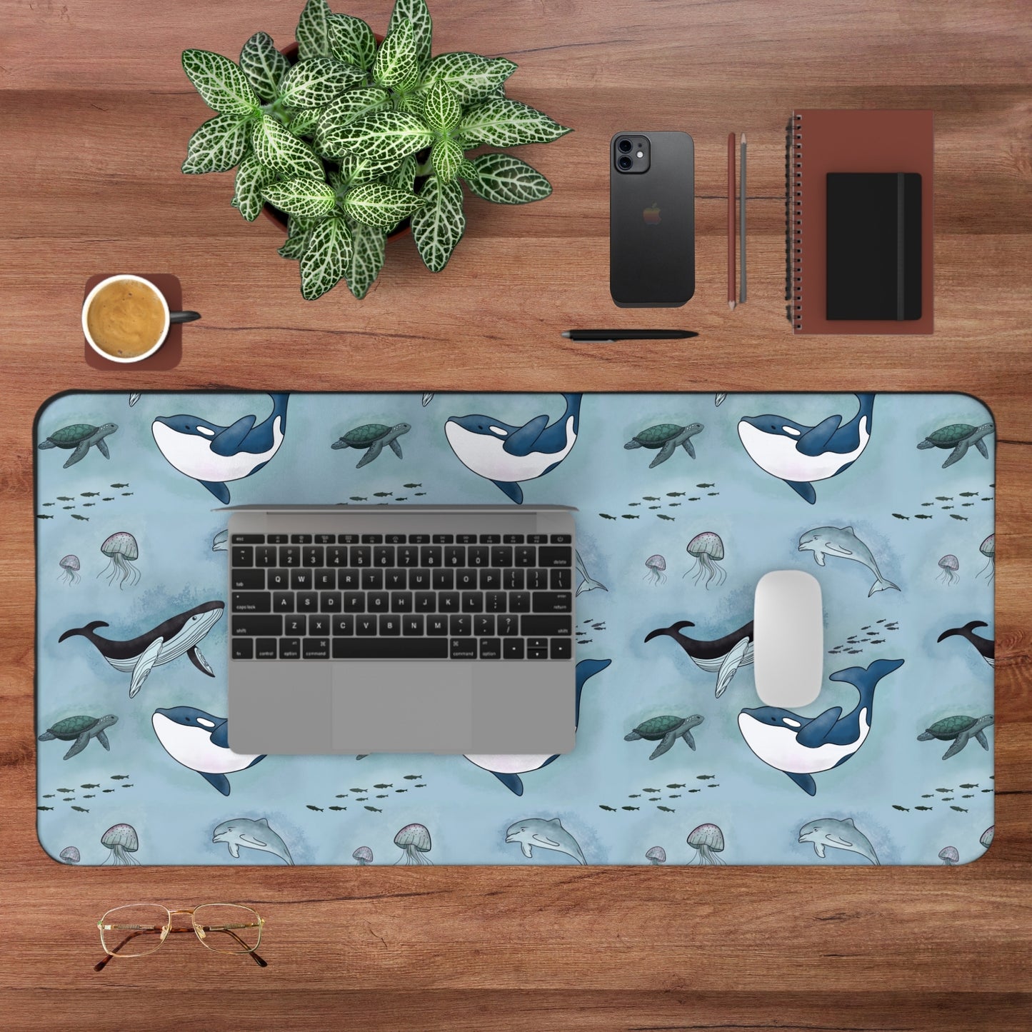 Ocean-Inspired Whale, Dolphin & Sea Turtle Desk Mat