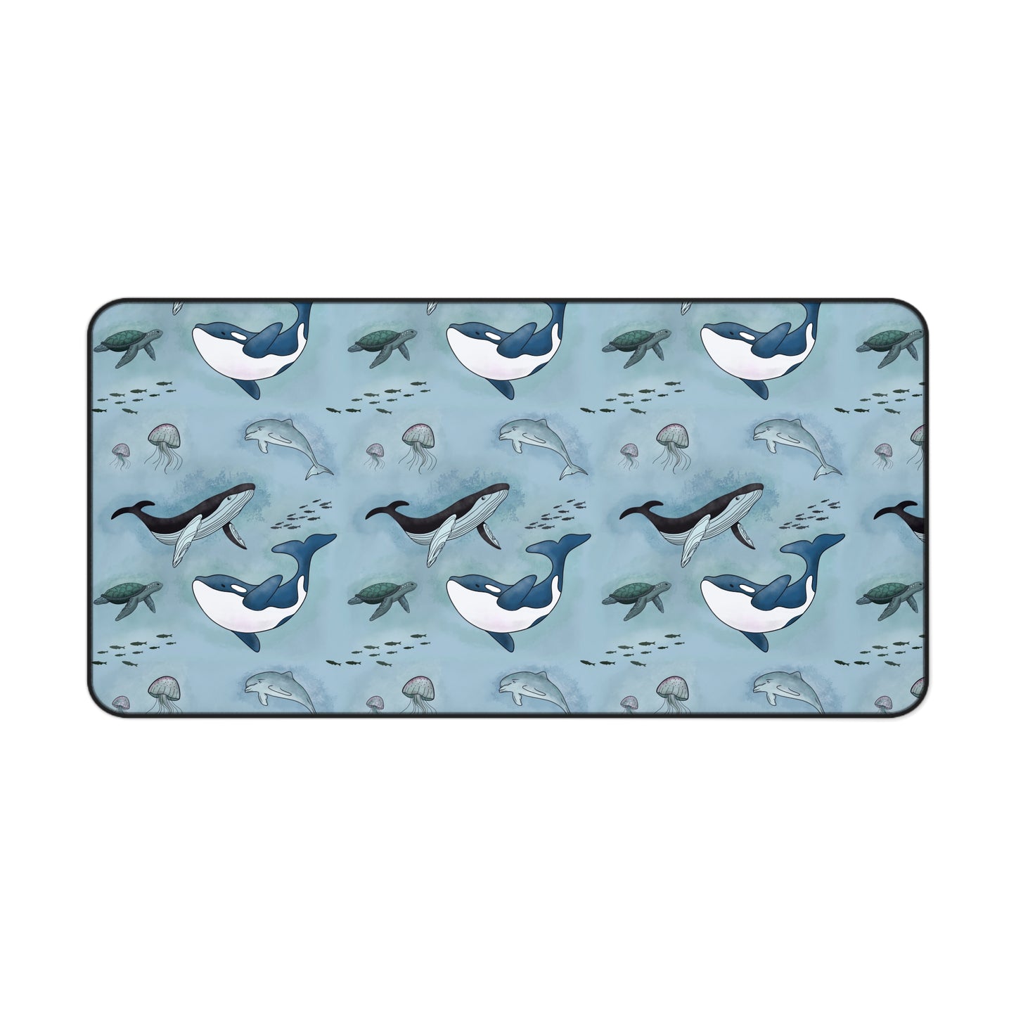 Ocean-Inspired Whale, Dolphin & Sea Turtle Desk Mat 16" × 32"