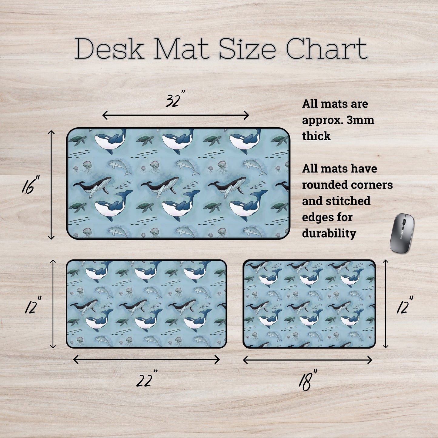 Ocean-Inspired Whale, Dolphin & Sea Turtle Desk Mat
