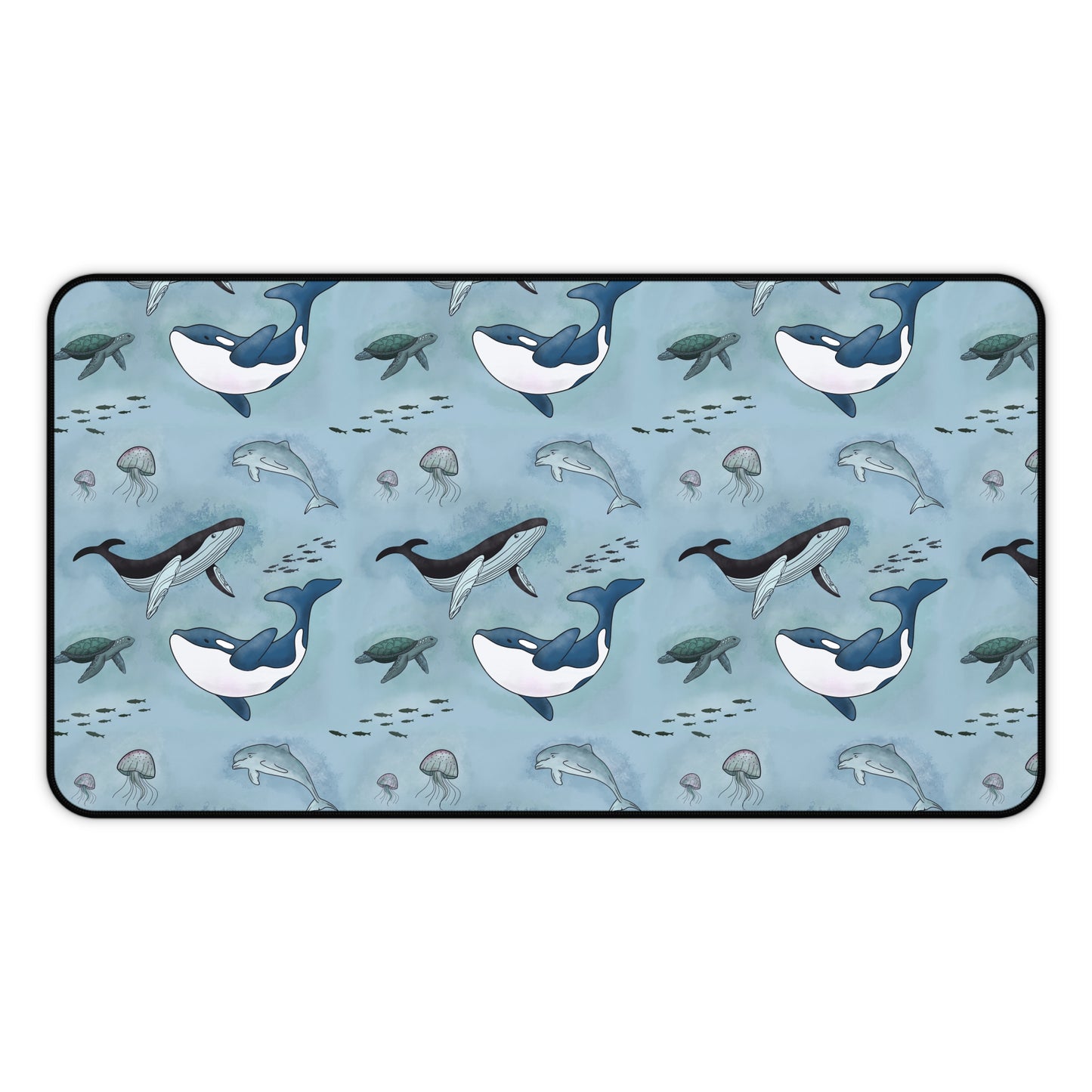 Ocean-Inspired Whale, Dolphin & Sea Turtle Desk Mat 12" × 22"