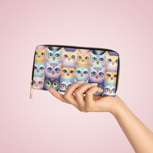 Pastel Parliament of Owl Birds Zipper Wallet