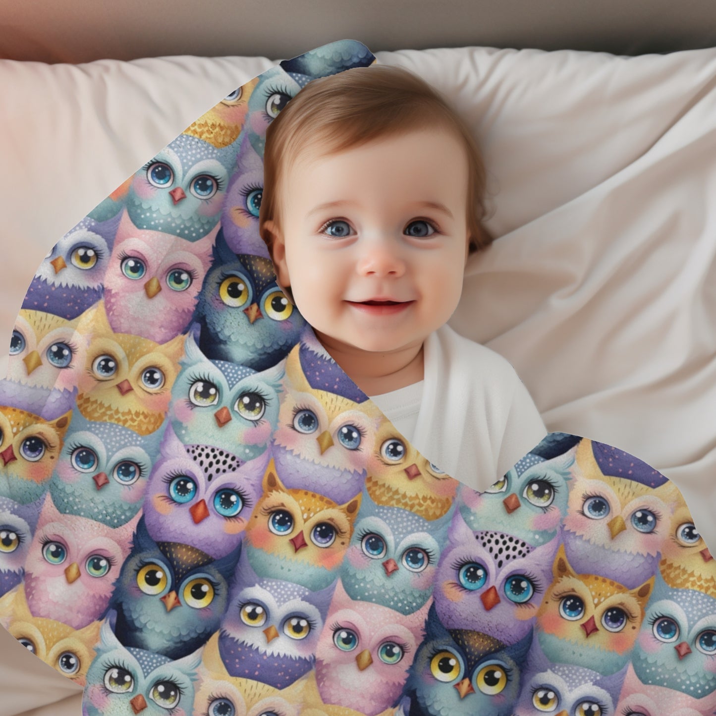 Pastel Parliament of Owls Cozy Velveteen Plush Blanket