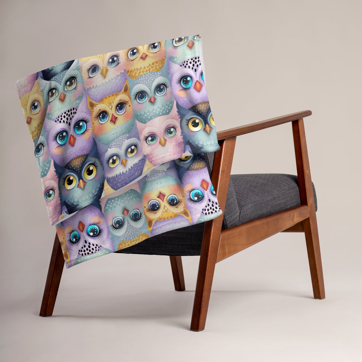 Pastel Parliament of Owls Cozy Velveteen Plush Blanket