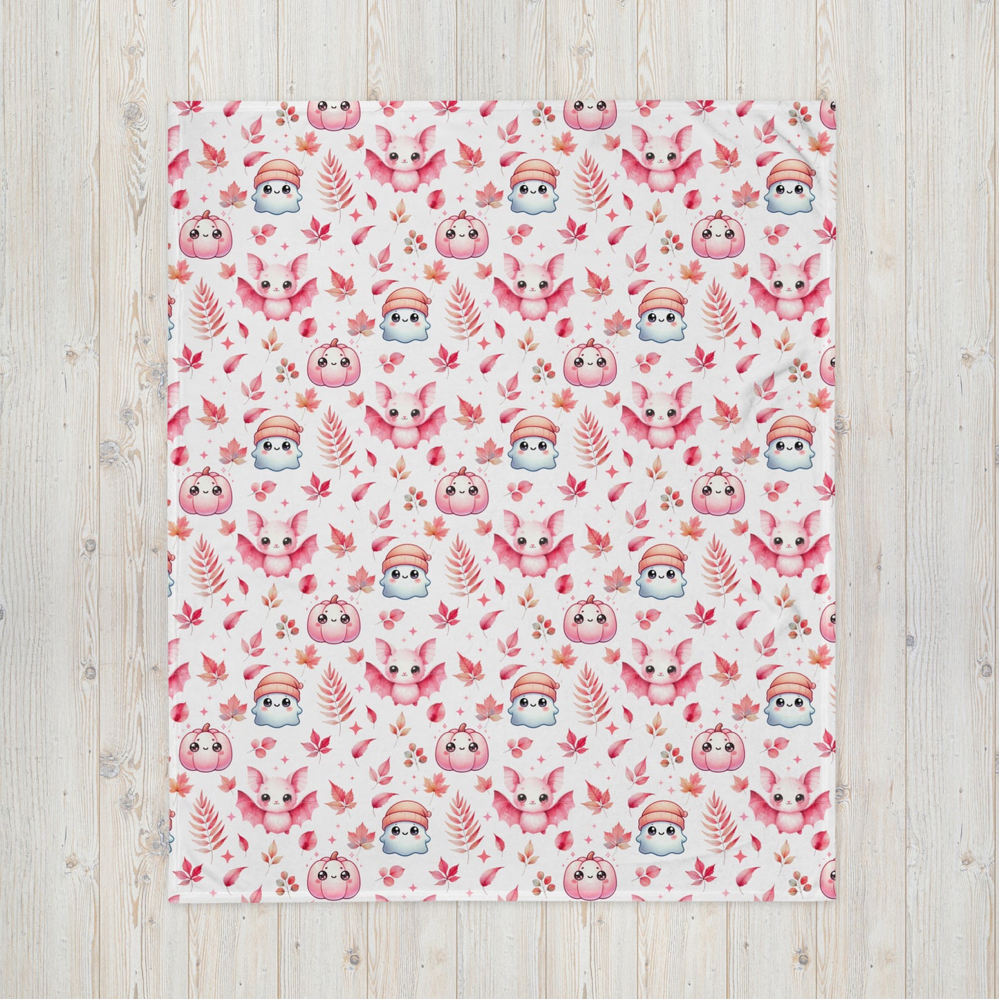 Halloween Pink Cute Kawaii Fall Pattern Cozy Velveteen Plush Blanket