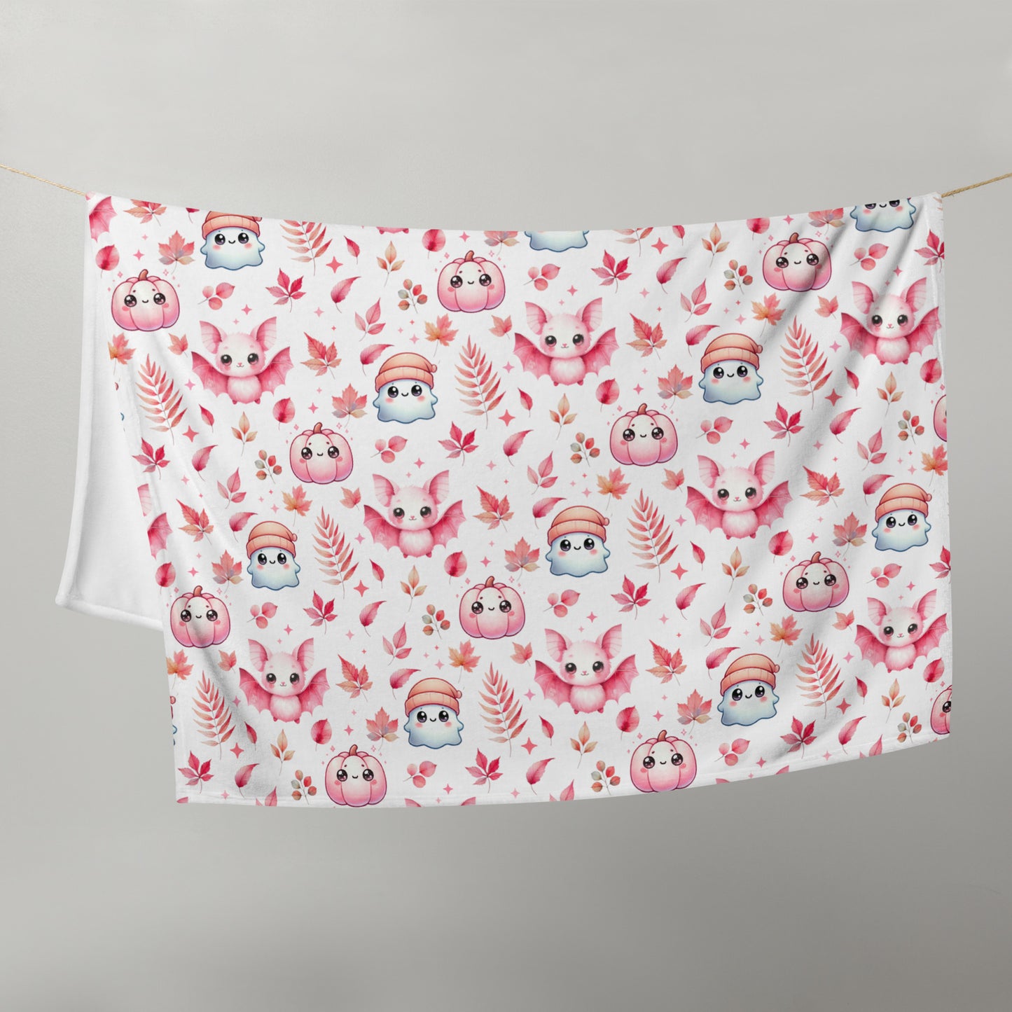 Halloween Pink Cute Kawaii Fall Pattern Cozy Velveteen Plush Blanket
