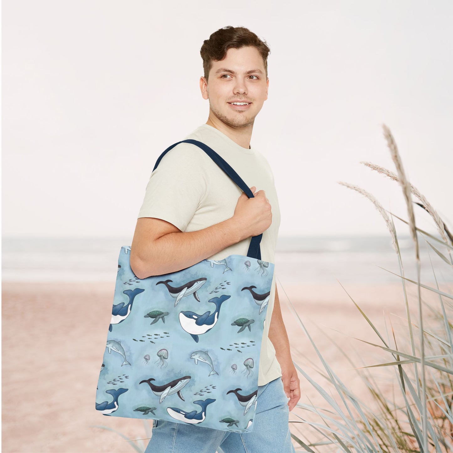 Seaworld Ocean Wildlife Nautical Tote Bag large