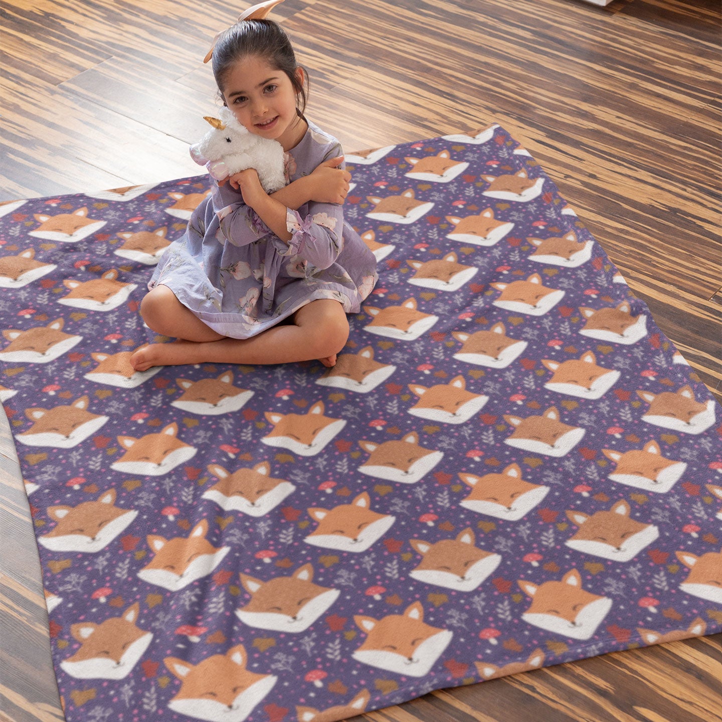 Cute Sleeping Fox Purple Cozy Woodland Plush Blanket