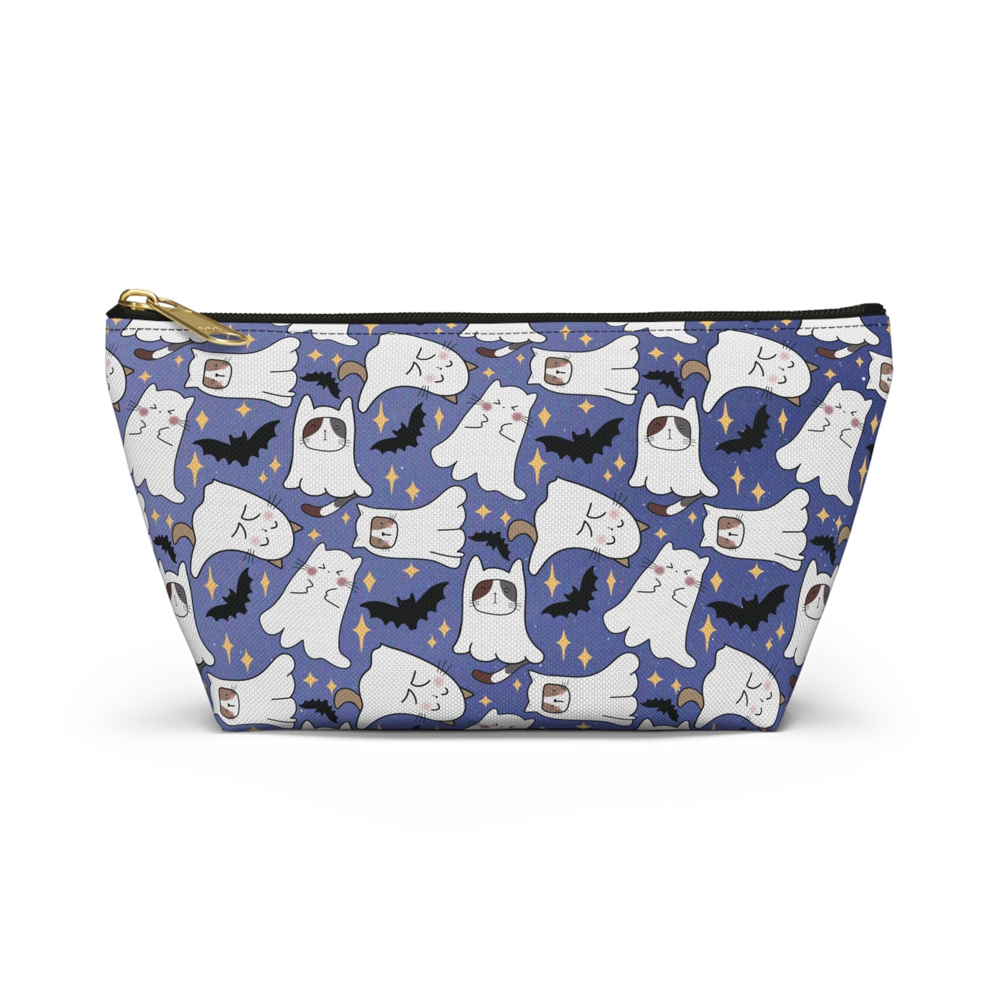 Small Blue Accessory Pouch with Cute Ghostly Kittens and Bats