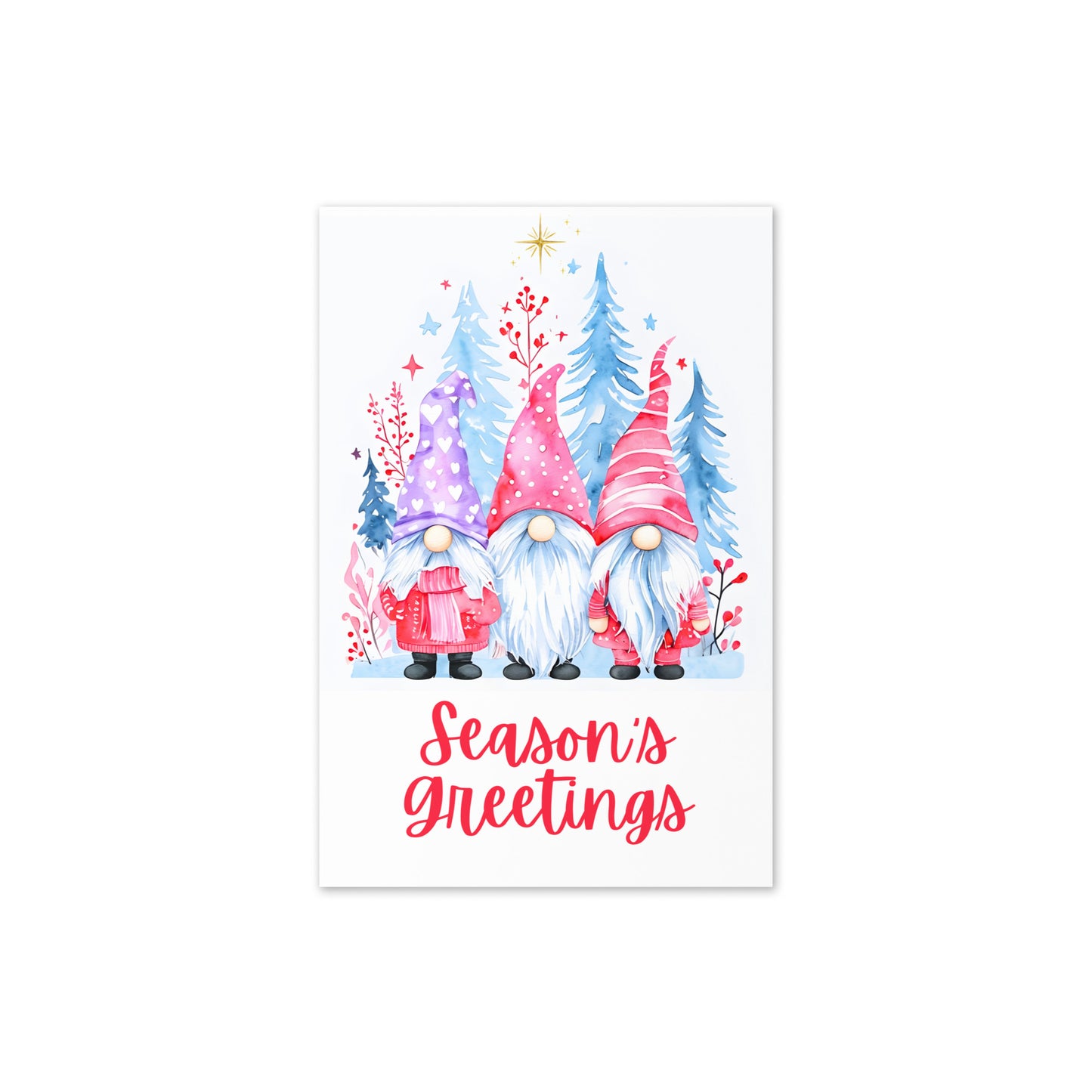 Three Winter Gnomes Season's Greetings Holiday Card