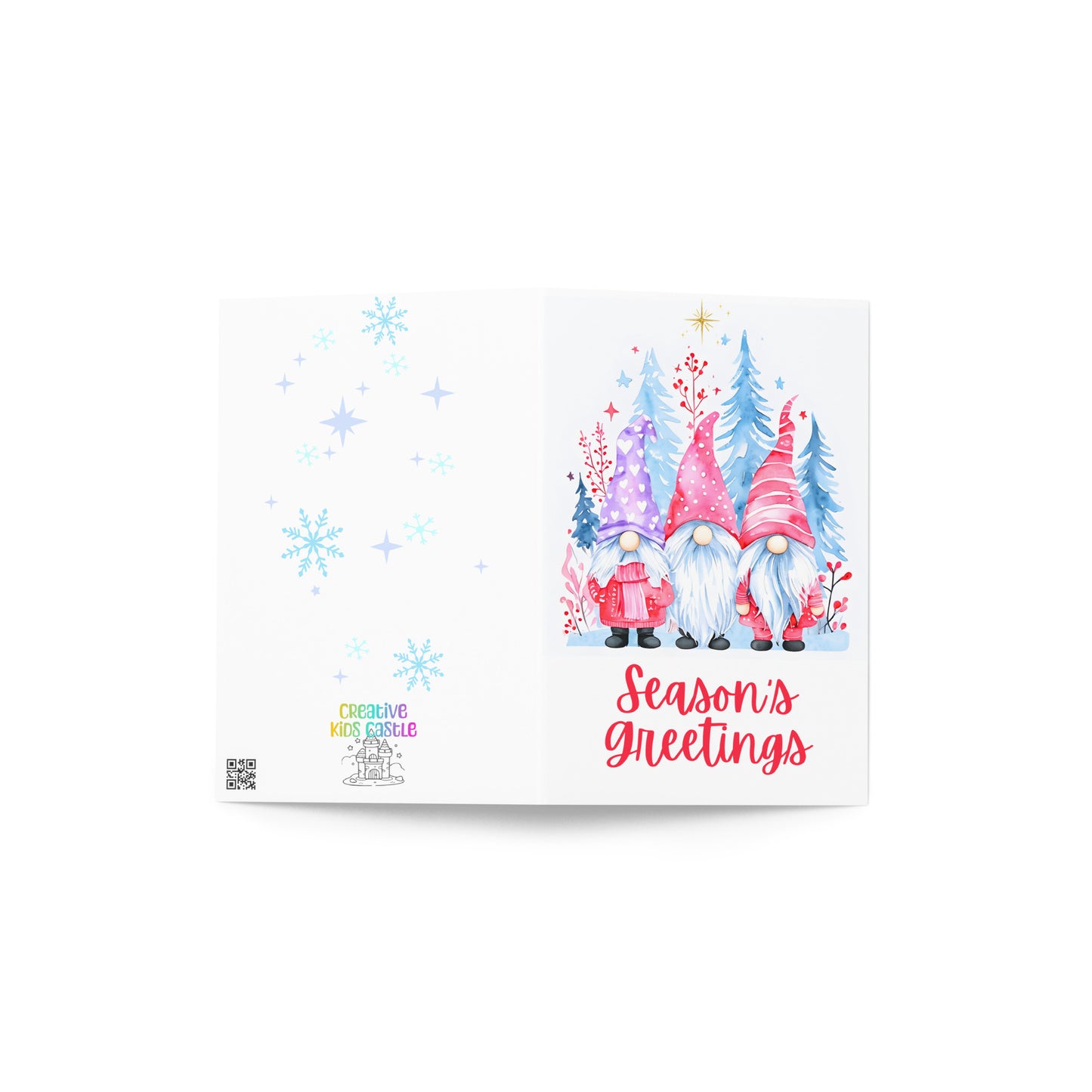 Three Winter Gnomes Season's Greetings Folded Holiday Card - Digital Download - Print at Home