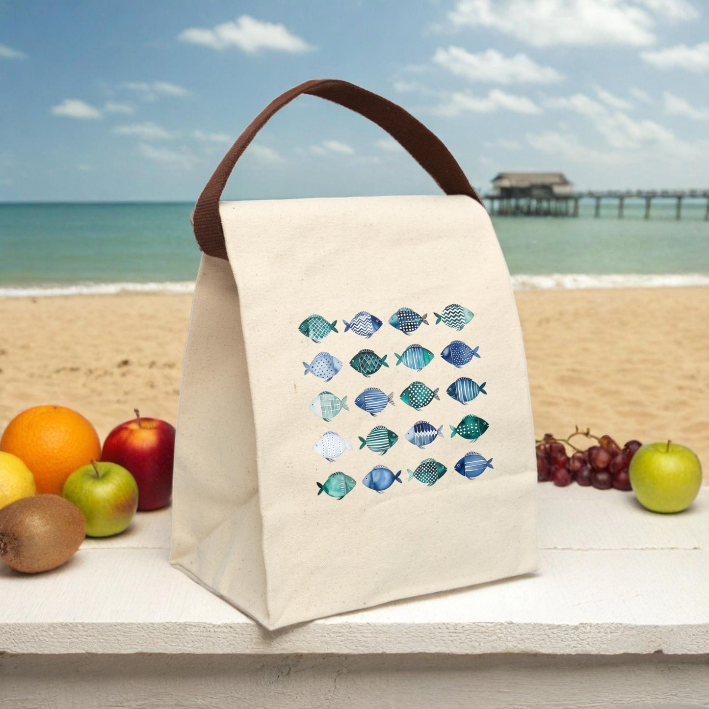 Whimsical Fish Canvas Lunch Bag