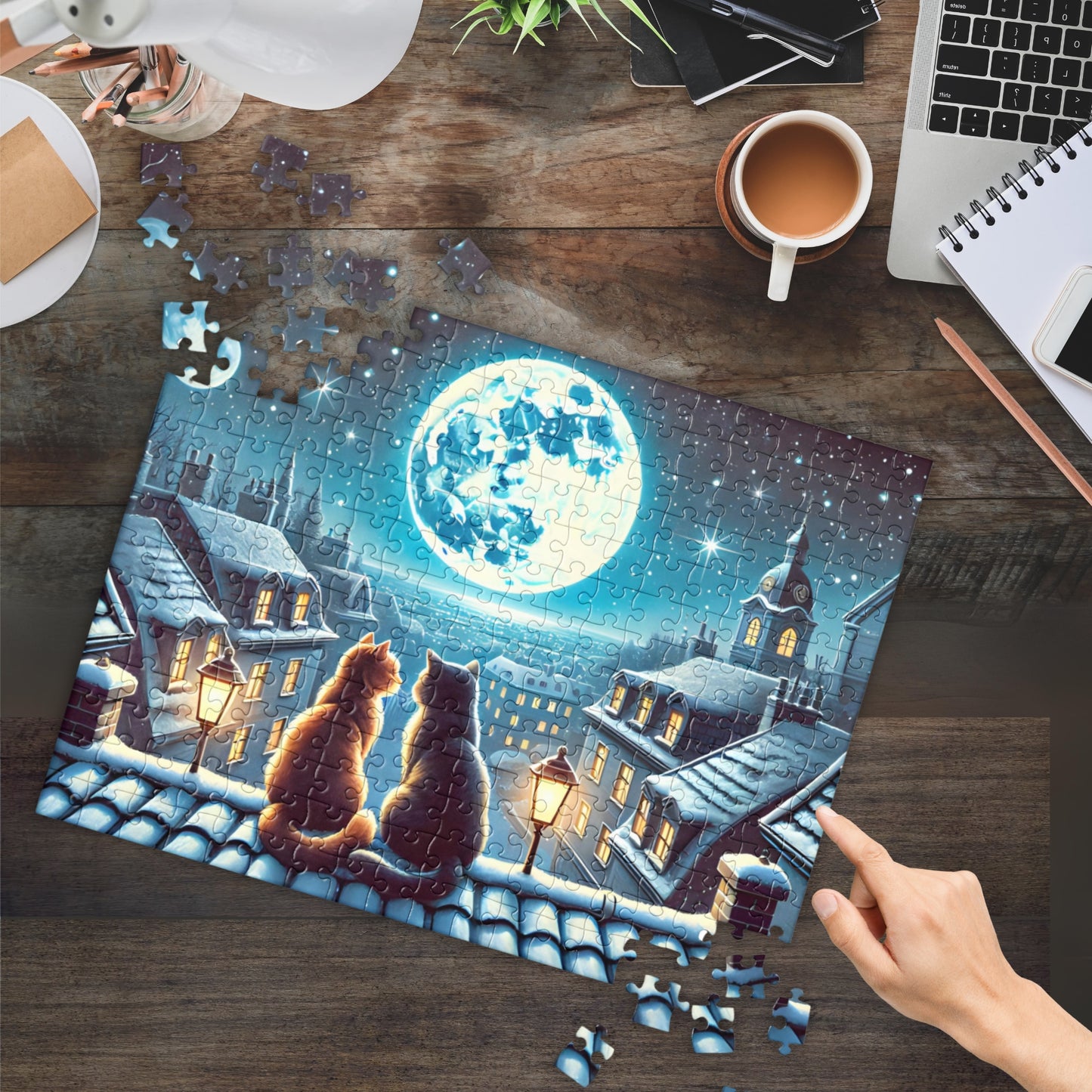 Winter Cats on a Starlit Night Jigsaw Puzzle (120, 252 to 500-Pieces)
