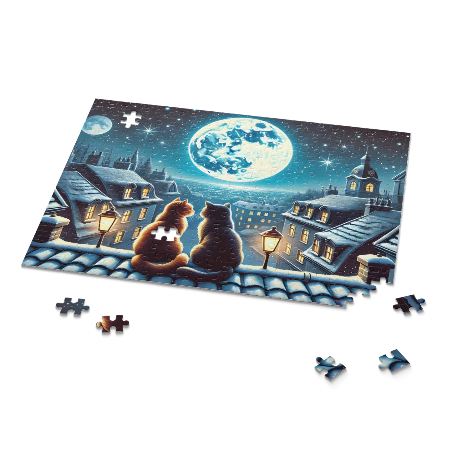Winter Cats on a Starlit Night Jigsaw Puzzle (120, 252 to 500-Pieces)