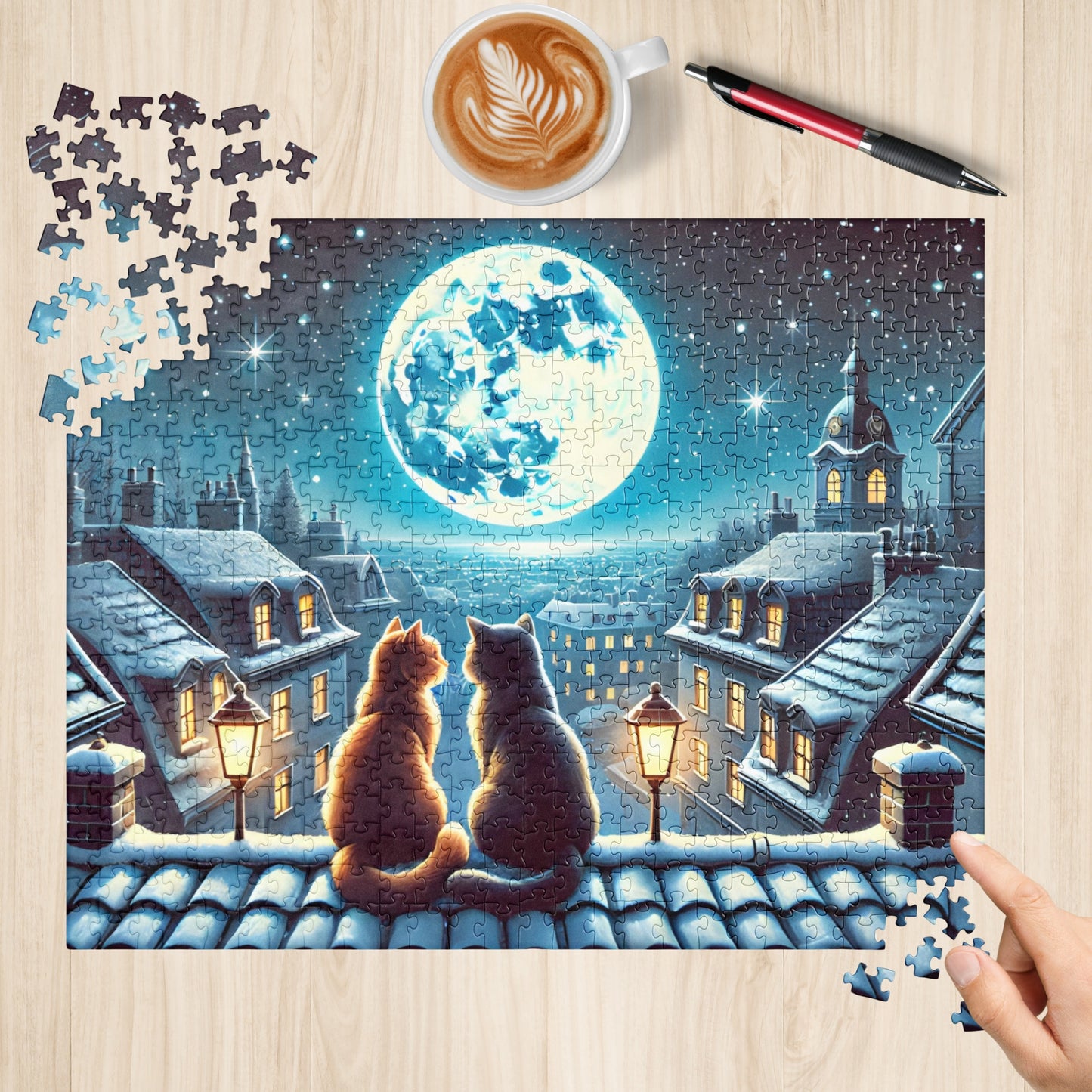 Winter Cats on a Starlit Night Jigsaw Puzzle (120, 252 to 500-Pieces)