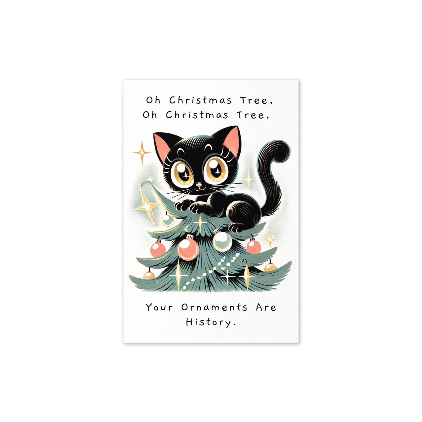 Mischievous Cat on Christmas Tree Holiday Greeting Card