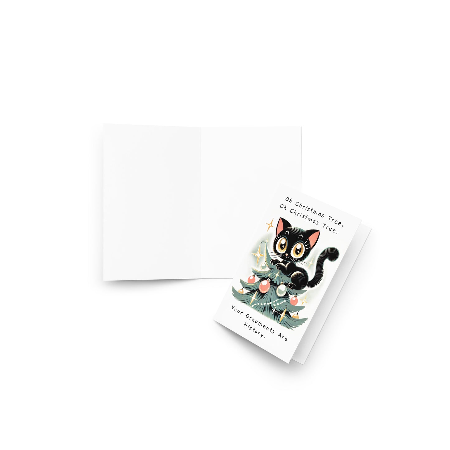 Mischievous Cat on Christmas Tree Holiday Greeting Card