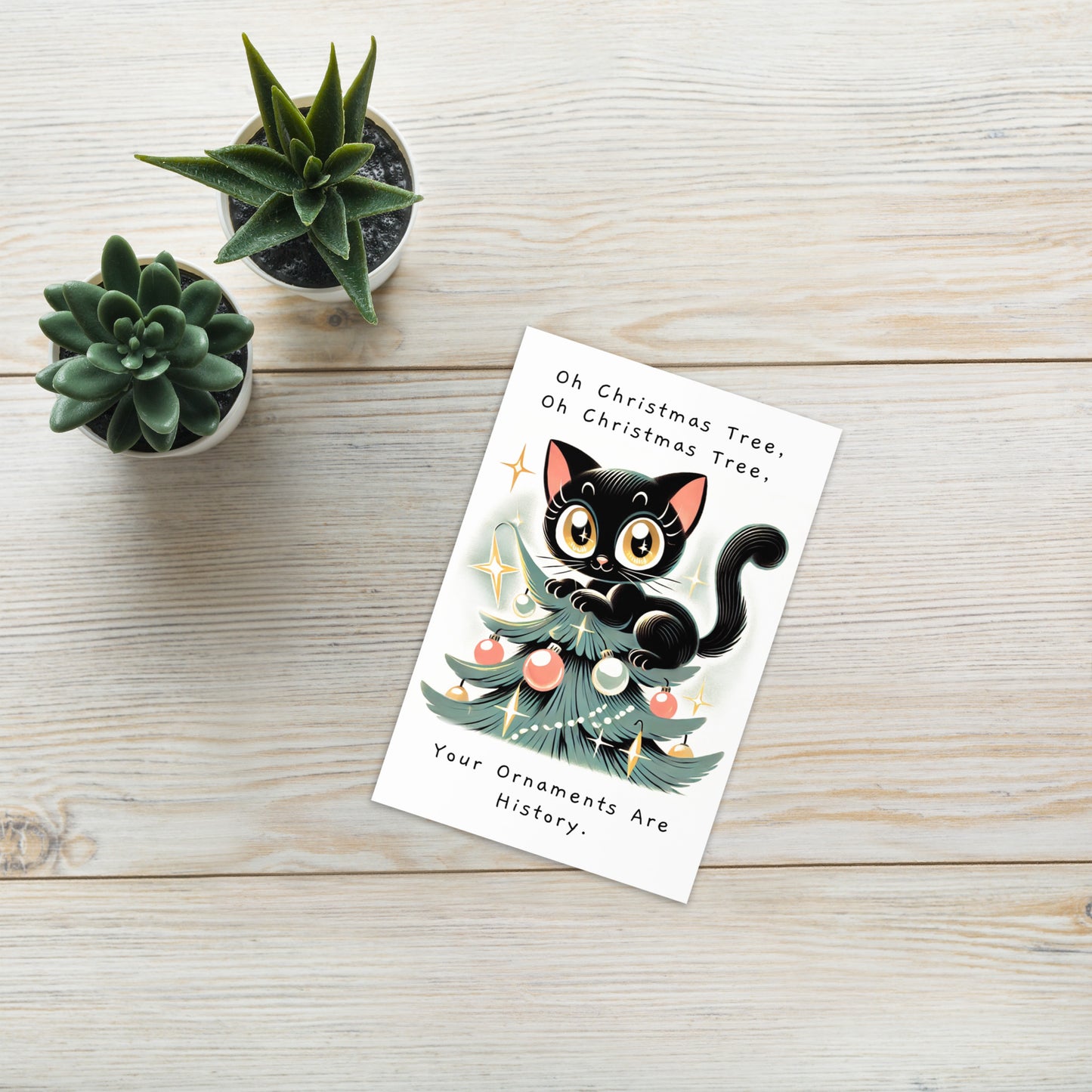 Mischievous Cat on Christmas Tree Holiday Greeting Card