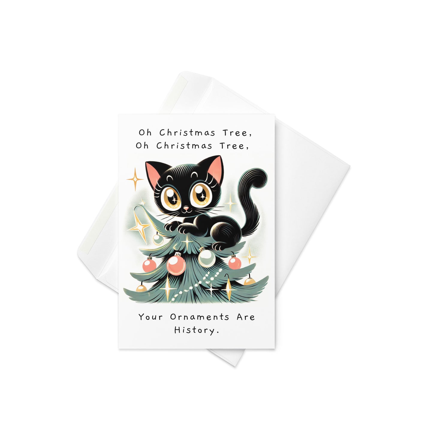 Mischievous Cat on Christmas Tree Holiday Greeting Card