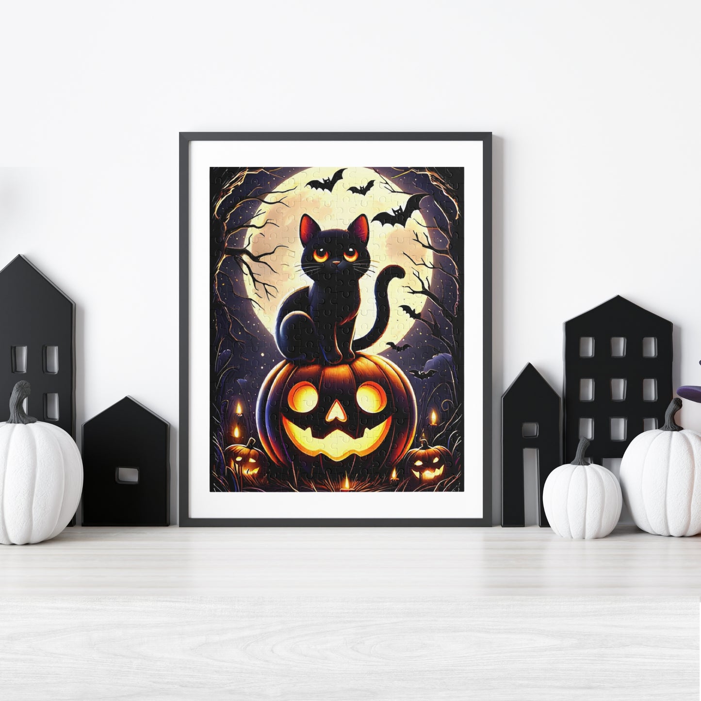 Cute Black Cat Perched on a Carved Pumpkin Halloween Jigsaw Puzzle