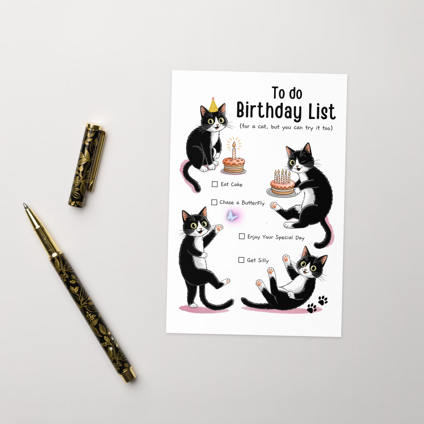 Black Cat To Do Birthday List Greeting Card