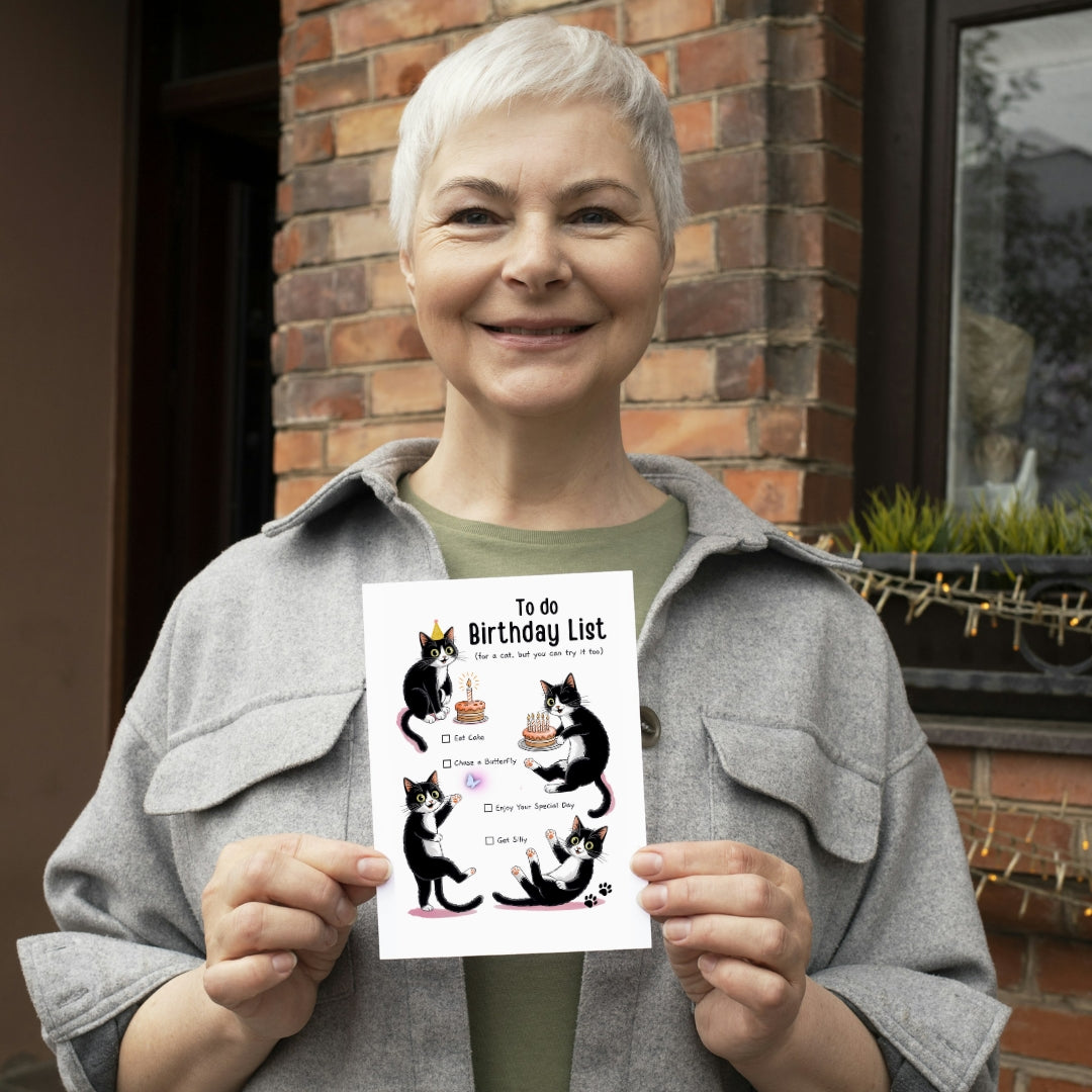 Black Cat To Do Birthday List Greeting Card