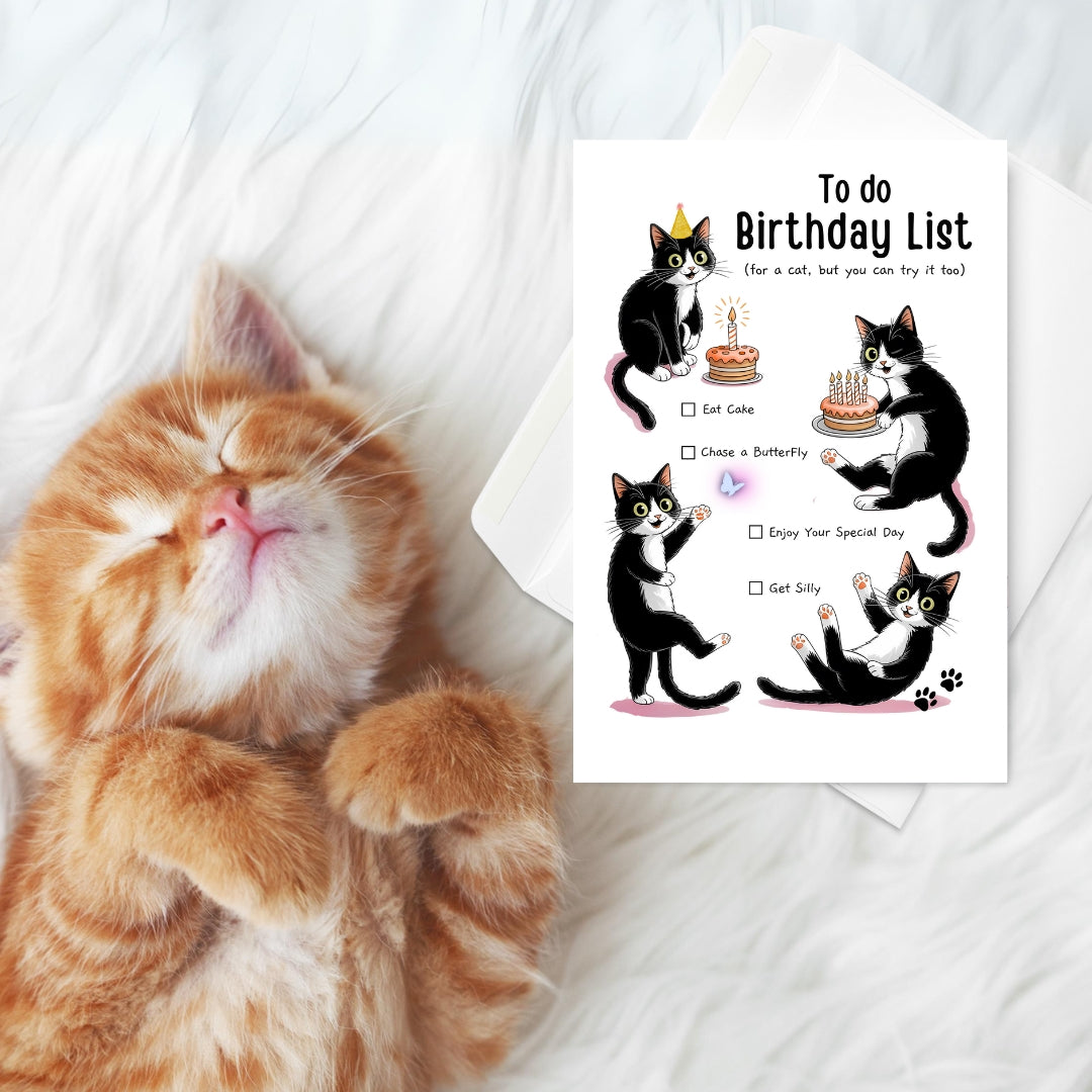 Black Cat To Do Birthday List Greeting Card