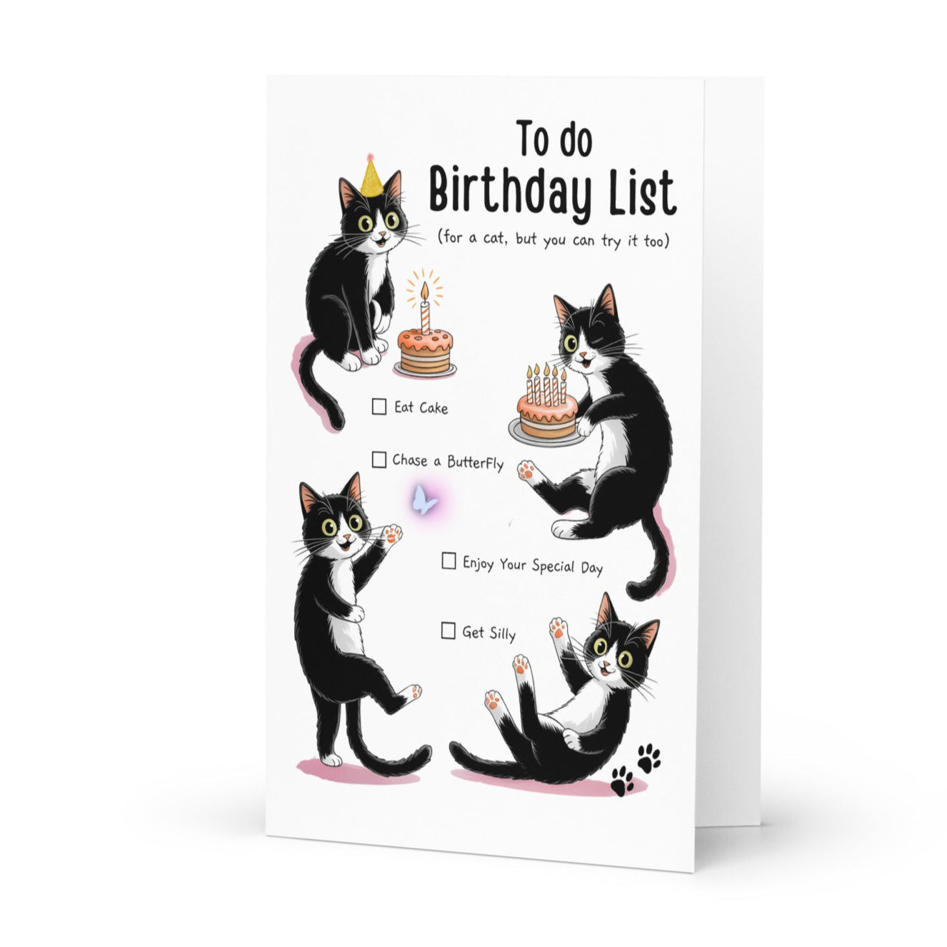 Black Cat To Do Birthday List Greeting Card Default Title
