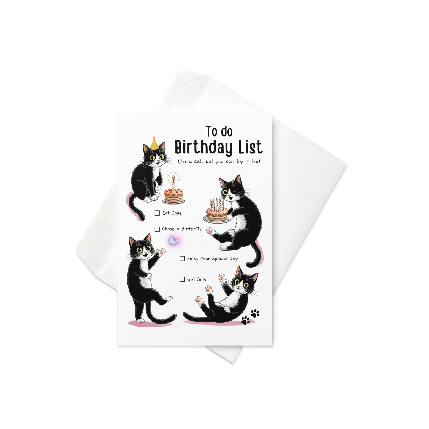 Black Cat To Do Birthday List Greeting Card